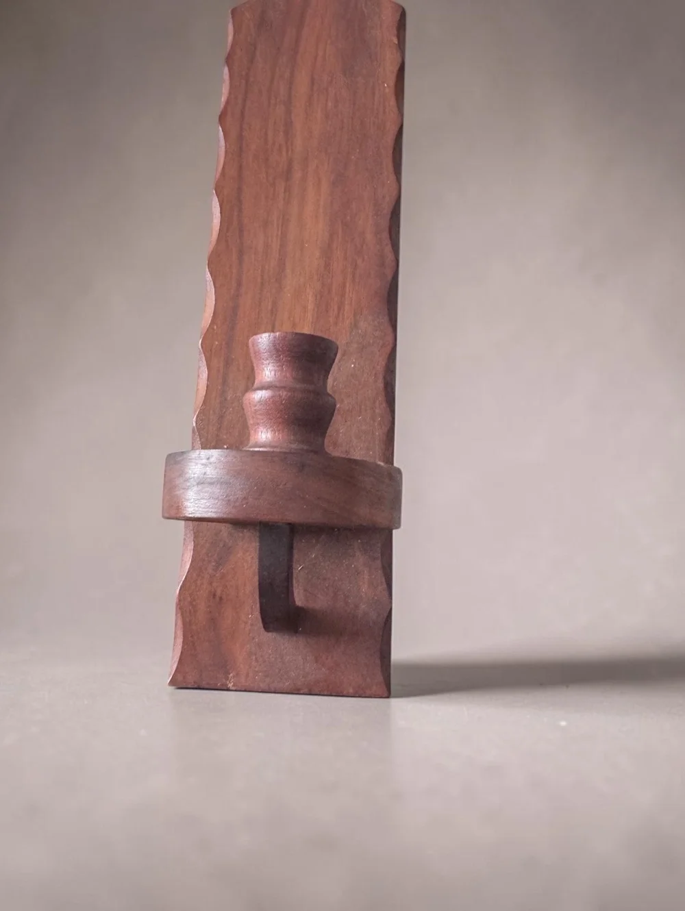 Mid-Century Modern Teak Wood Wall Candle Holder with Carved Detail